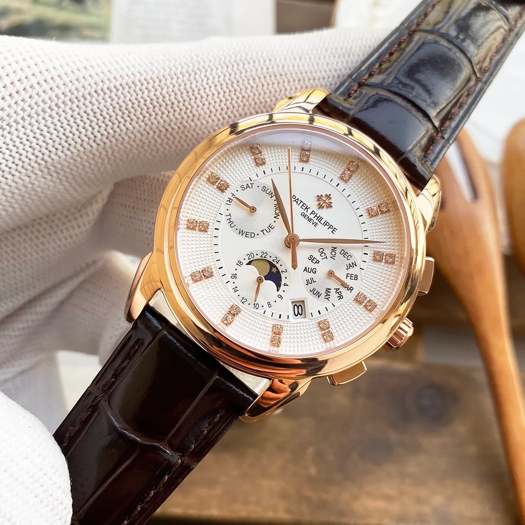 【Top replica】💰5700! Patek Philippe is equipped with the top Swiss 9100 multi-function movement (zero repair) function (24 hours, day of the week, stars, month) imported 316 fine steel! Paired with Italian imported calfskin! Original folding buckle! Size 41mm. Wear-resistant and scratch-resistant sapphire glass! Super waterproof to 50 meters! Simple but not simple! Patek Philippe, you deserve it!